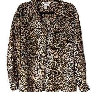 Leopard Print Long Sleeve 100% Silk Blouse